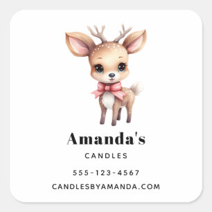 Cute Baby Deer Cartoon Drawing Business Square Sticker