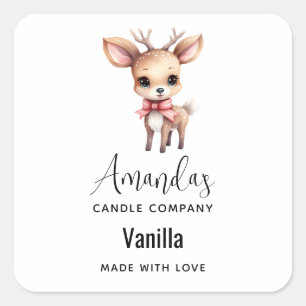 Cute Baby Deer Cartoon Drawing Candle Business Square Sticker
