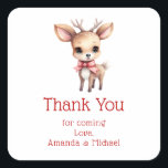 Cute Baby Deer Cartoon Drawing Party Thank You Square Sticker<br><div class="desc">Thank you party stickers with an illustration of an adorable baby deer. Big eyes big ears with a large head and little brown antlers. Wearing a big red bow.</div>