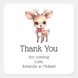 Cute Baby Deer Cartoon Drawing Party Thank You Square Sticker