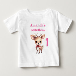 Cute Baby Deer Cartoon Illustration 1st Birthday T-Shirt