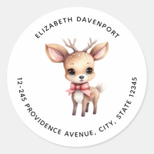 Cute Baby Deer Cartoon Illustration Address Classic Round Sticker