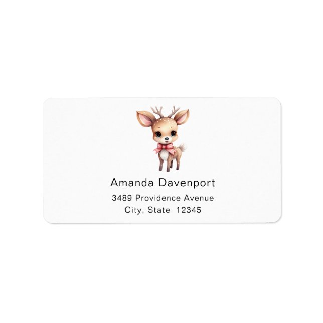 Cute Baby Deer Cartoon Illustration Address Label (Front)