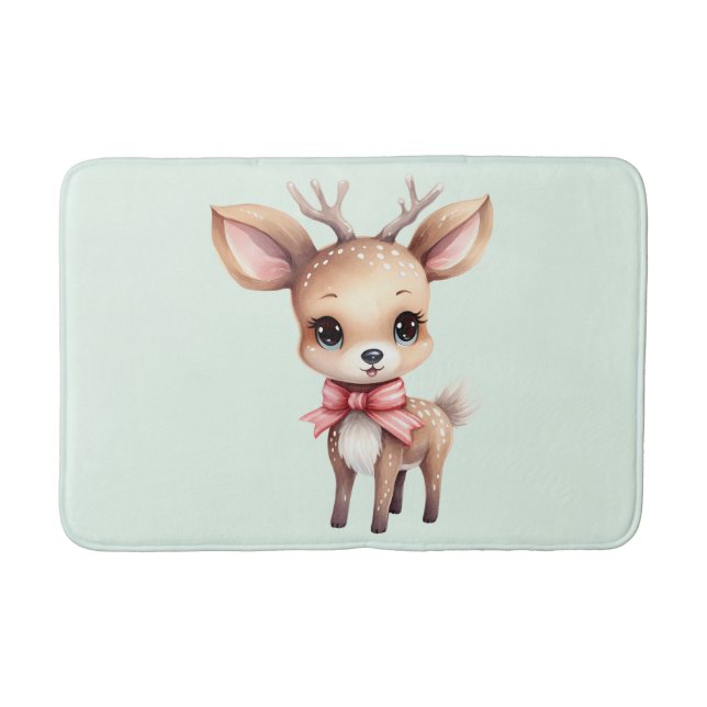 Cute Baby Deer Cartoon Illustration Bath Mat (Front)