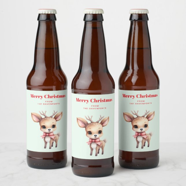 Cute Baby Deer Cartoon Illustration Beer Bottle Label (Bottles)