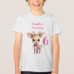 Cute Baby Deer Cartoon Illustration Birthday Tri-Blend Shirt