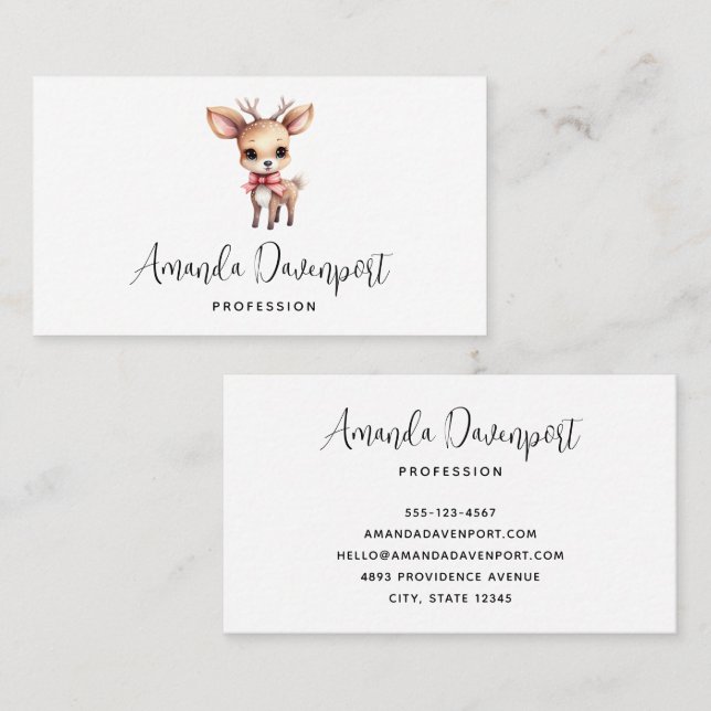 Cute Baby Deer Cartoon Illustration Business Card (Front/Back)