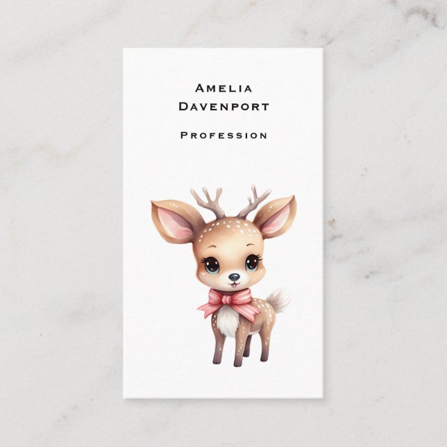 Cute Baby Deer Cartoon Illustration Business Card (Front)