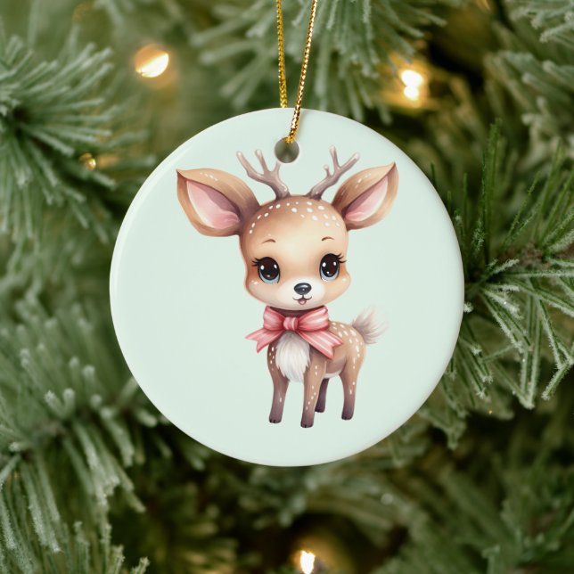 Cute Baby Deer Cartoon Illustration Ceramic Tree Decoration (Tree)