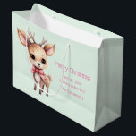 Cute Baby Deer Cartoon Illustration Christmas Large Gift Bag<br><div class="desc">Gift bag with an illustration of an adorable baby deer. Big eyes big ears with a large head and little brown antlers. Wearing a big red bow.</div>