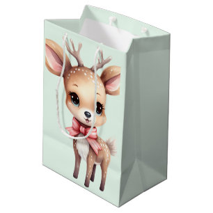Cute Baby Deer Cartoon Illustration Christmas Medium Gift Bag