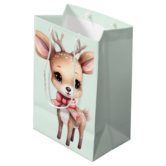 Cute Baby Deer Cartoon Illustration Christmas Medium Gift Bag (Back Angled)