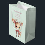 Cute Baby Deer Cartoon Illustration Christmas Medium Gift Bag<br><div class="desc">Gift bag with an illustration of an adorable baby deer. Big eyes big ears with a large head and little brown antlers. Wearing a big red bow.</div>