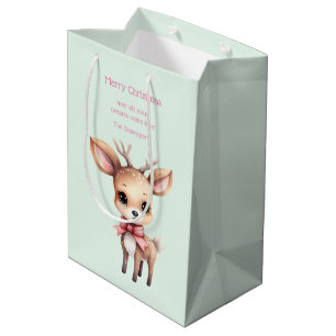 Cute Baby Deer Cartoon Illustration Christmas Medium Gift Bag