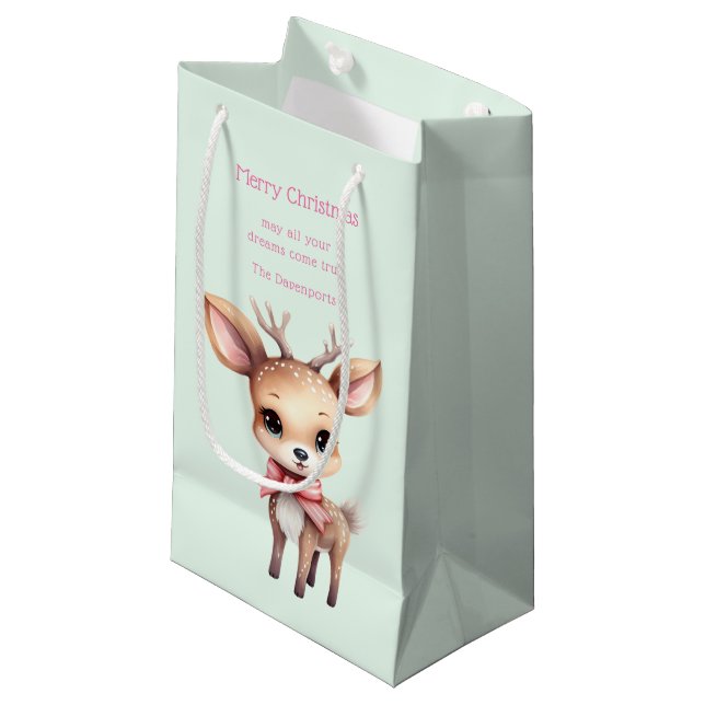 Cute Baby Deer Cartoon Illustration Christmas Small Gift Bag (Front Angled)