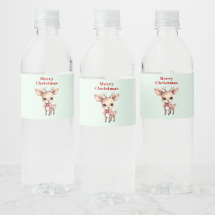 Cute Baby Deer Cartoon Illustration Christmas Water Bottle Label