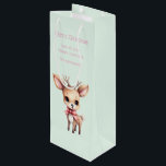 Cute Baby Deer Cartoon Illustration Christmas Wine Gift Bag<br><div class="desc">Gift bag with an illustration of an adorable baby deer. Big eyes big ears with a large head and little brown antlers. Wearing a big red bow.</div>