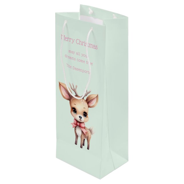 Cute Baby Deer Cartoon Illustration Christmas Wine Gift Bag (Back Angled)