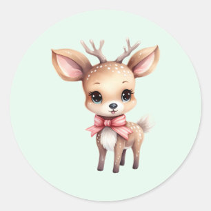Cute Baby Deer Cartoon Illustration Classic Round Sticker