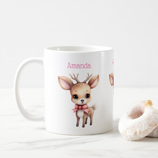 Cute Baby Deer Cartoon Illustration Coffee Mug (With Donut)