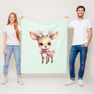 Cute Baby Deer Cartoon Illustration Fleece Blanket