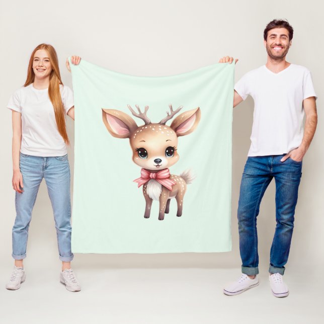 Cute Baby Deer Cartoon Illustration Fleece Blanket (In Situ)