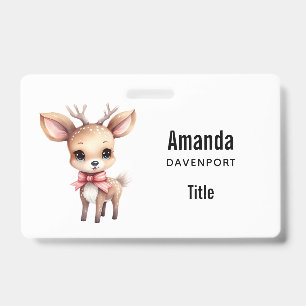 Cute Baby Deer Cartoon Illustration ID Badge