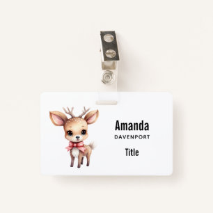 Cute Baby Deer Cartoon Illustration ID Badge