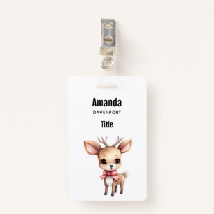Cute Baby Deer Cartoon Illustration ID Badge
