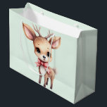 Cute Baby Deer Cartoon Illustration Large Gift Bag<br><div class="desc">Gift bag with an illustration of an adorable baby deer. Big eyes big ears with a large head and little brown antlers. Wearing a big red bow.</div>