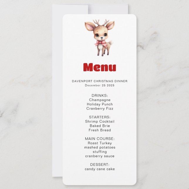 Cute Baby Deer Cartoon Illustration Menu Invitation (Front)