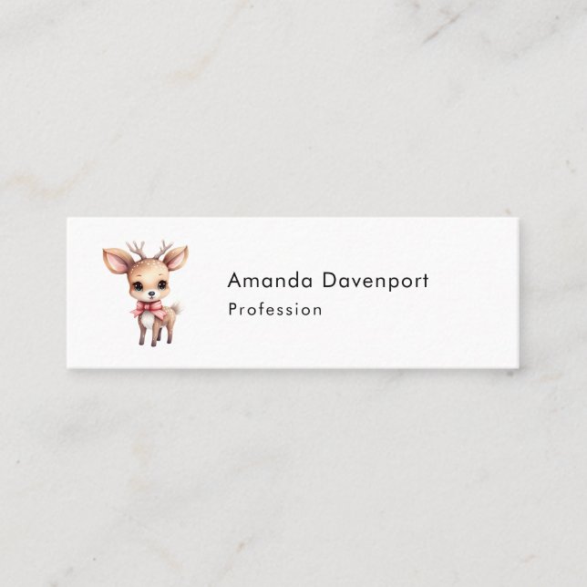 Cute Baby Deer Cartoon Illustration Mini Business Card (Front)