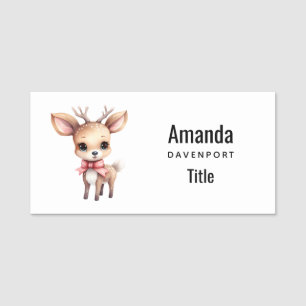 Cute Baby Deer Cartoon Illustration Name Tag