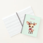 Cute Baby Deer Cartoon Illustration Notebook<br><div class="desc">Spiral notebook with an illustration of an adorable baby deer. Big eyes big ears with a large head and little brown antlers. Wearing a big red bow.</div>