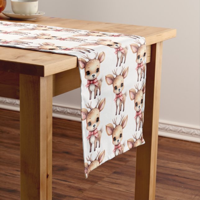 Cute Baby Deer Cartoon Illustration Pattern Medium Table Runner (In Situ)