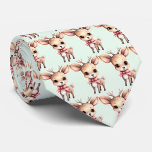 Cute Baby Deer Cartoon Illustration Pattern Tie