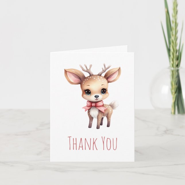 Cute Baby Deer Cartoon Illustration Thank You Card (Front)