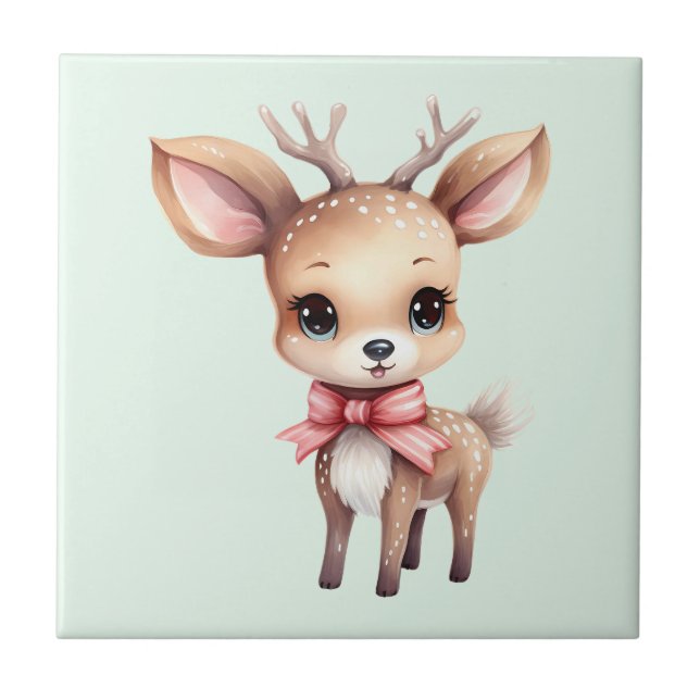 Cute Baby Deer Cartoon Illustration Tile (Front)