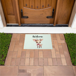 Cute Baby Deer Cartoon Illustration Welcome Doormat