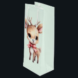 Cute Baby Deer Cartoon Illustration Wine Gift Bag<br><div class="desc">Gift bag with an illustration of an adorable baby deer. Big eyes big ears with a large head and little brown antlers. Wearing a big red bow.</div>