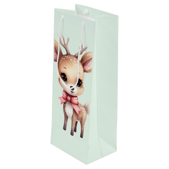 Cute Baby Deer Cartoon Illustration Wine Gift Bag (Back Angled)