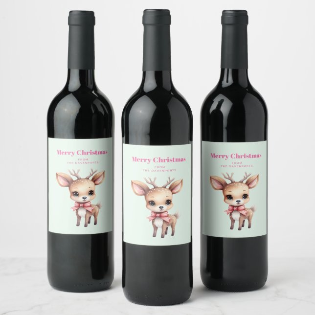 Cute Baby Deer Cartoon Illustration Wine Label (Bottles)