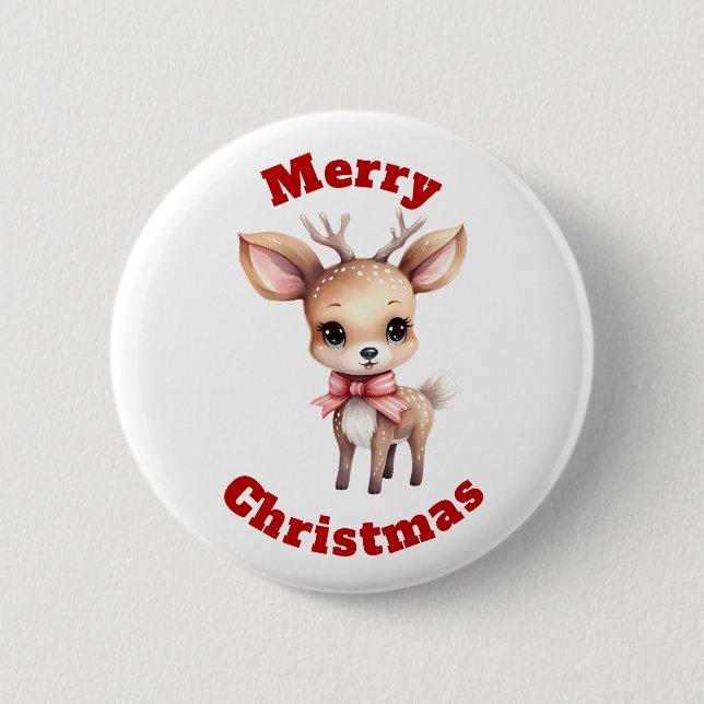 Cute Baby Deer Cartoon Merry Christmas  6 Cm Round Badge (Front)