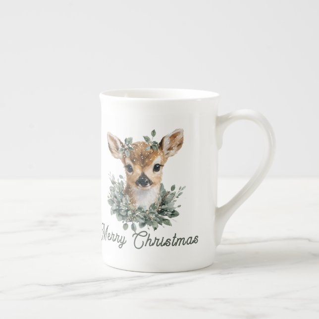 Cute Baby Deer Christmas Bone China Mug (Right)