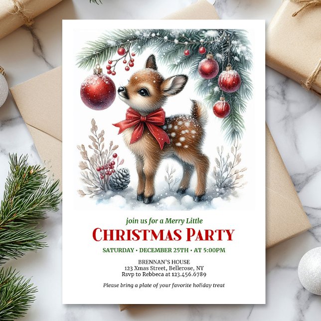 Cute baby deer Christmas kids invitation editable  (Cute baby deer Christmas kids invitation editable digital card)