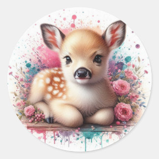 Cute baby deer classic round sticker