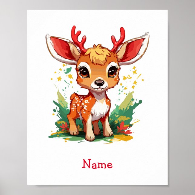 Cute Baby Deer Custom Name Poster (Front)