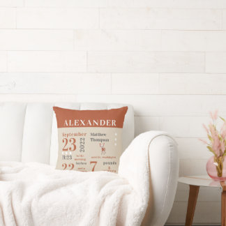 Cute Baby Deer Fall Orange Birth Stats Boy Nursery Cushion