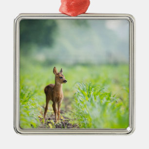 Cute Baby Deer Fawn in Grass Nature Photography Metal Tree Decoration