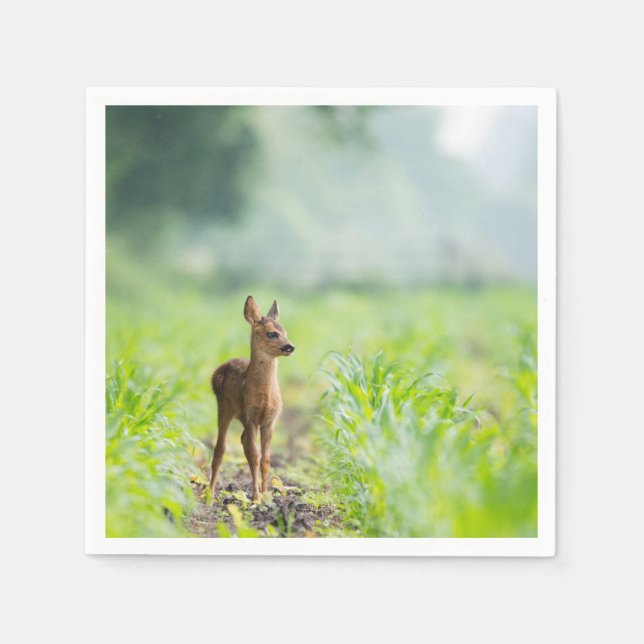 Cute Baby Deer Fawn in Grass Nature Photography Napkin (Front)